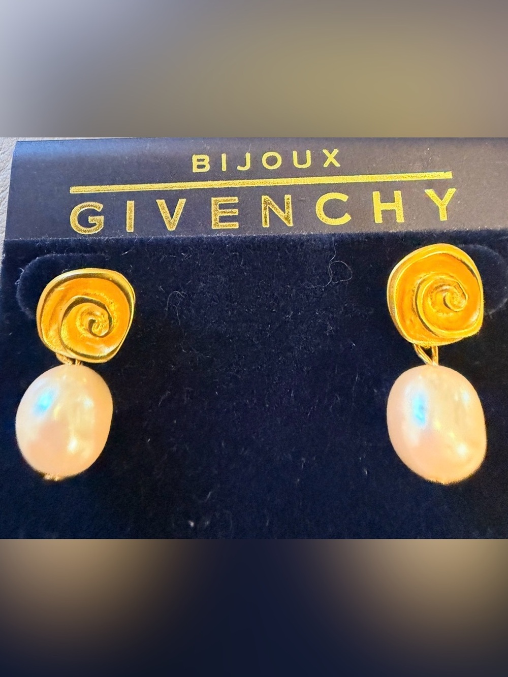 VTG Givenchy Gold Rose Drop Earrings with Cream Pearl